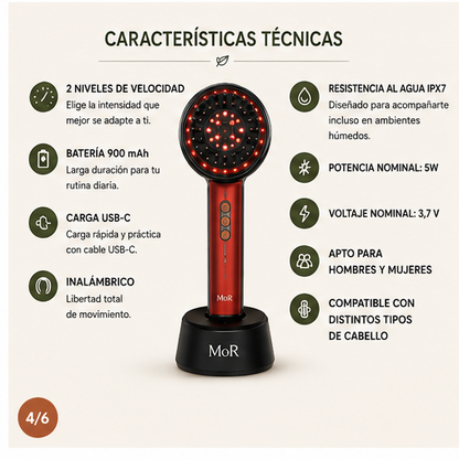 MoR ScalpCare™ – Cepillo Masajeador Capilar con Luz Roja